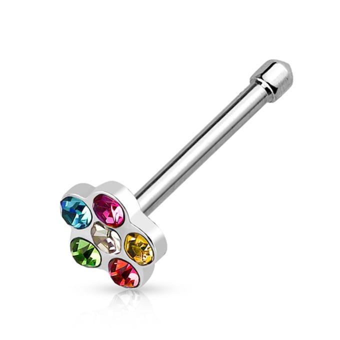 Neuspiercing rechte stud bloem 0.8x6x4 - regenboog - LMPiercings