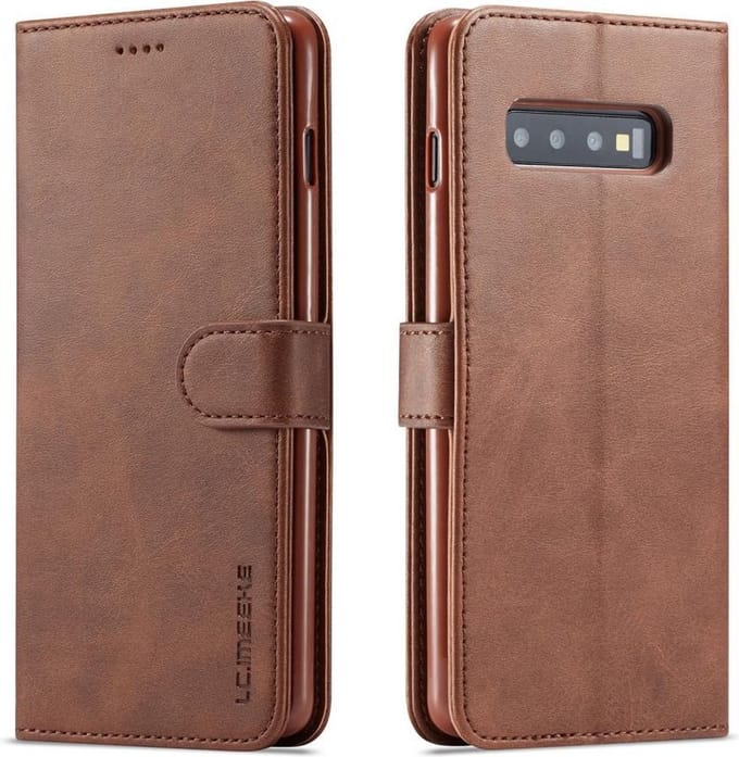 LC.IMEEKE Luxe Book Case - Geschikt voor Samsung Galaxy S10 Plus Hoesje - Donkerbruin