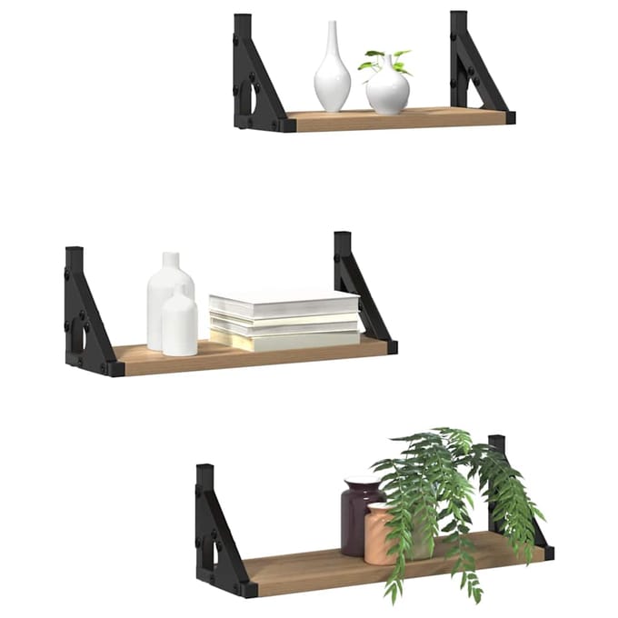 vidaXL - Wandplank - 3 - st - Rook - Eik - 37 - x - 12 - x - 13 - cm