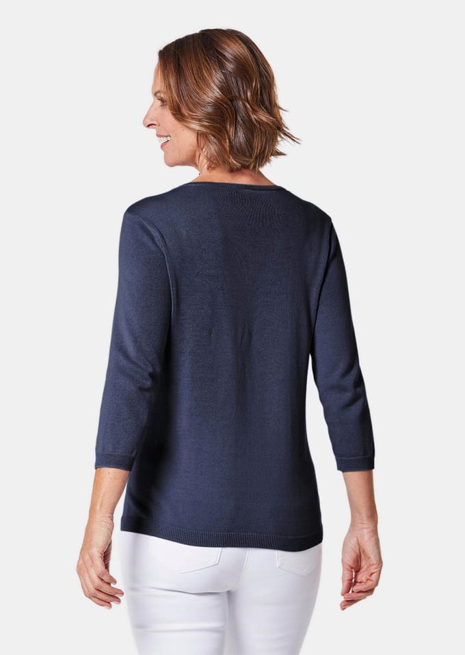 Ongecompliceerde pullover met een V-hals - marine - Gr. 44 van Goldner Fashion