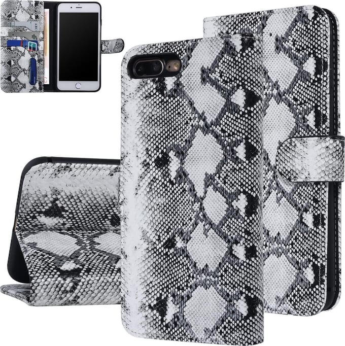 UNIQ Accessory Zwart en Wit Slangenleer hoesje voor iPhone 7-8 Plus - Book Case