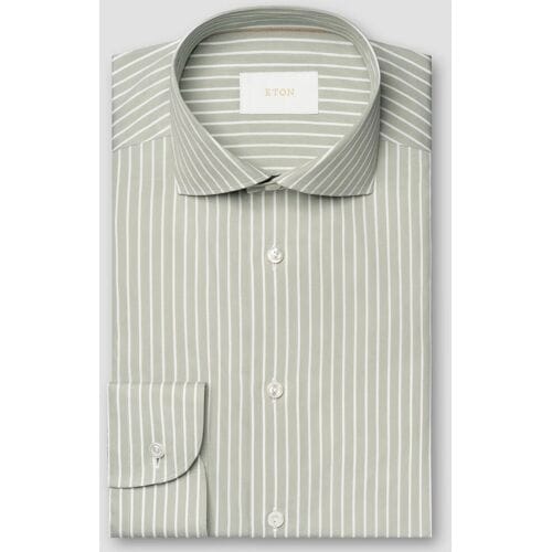 Eton Overhemd Lightweight Luxury Soft Touch Cotton Silk Stripe Licht Groen / male
