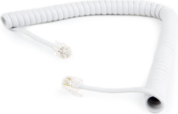 RJ10 telecom crossover spiraalkabel | wit | 2 meter
