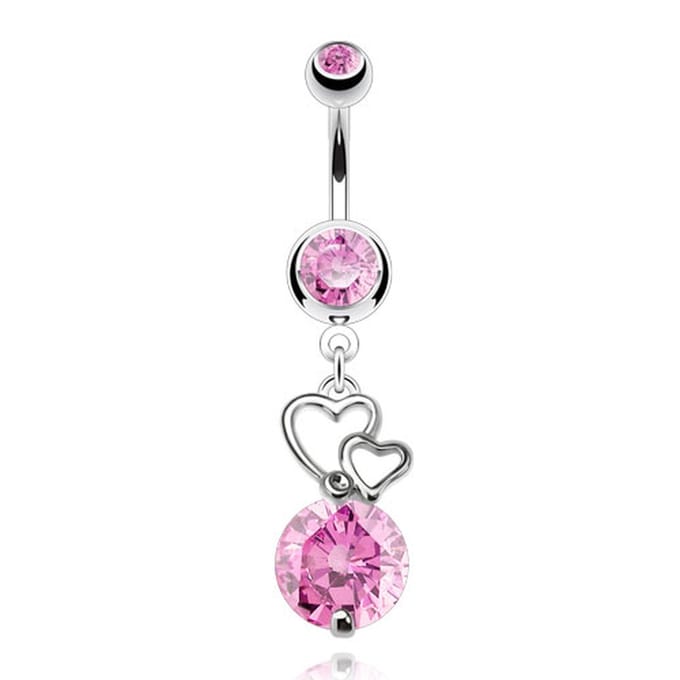 Navelpiercing hanger met CZ hartjes - zilver roze - LMPiercings