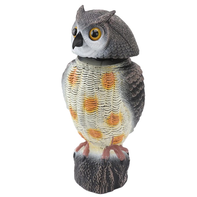 Nep Uil Standbeeld Plastic Uil Vogel Afschrikmiddelen Vogelverschrikker Uil Lokvogel met Schuddend Hoofd Vogelafweer voor beige