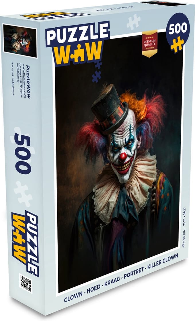 Puzzel Clown - Hoed - Kraag - Portret - Killer clown - Legpuzzel - Puzzel 500 stukjes