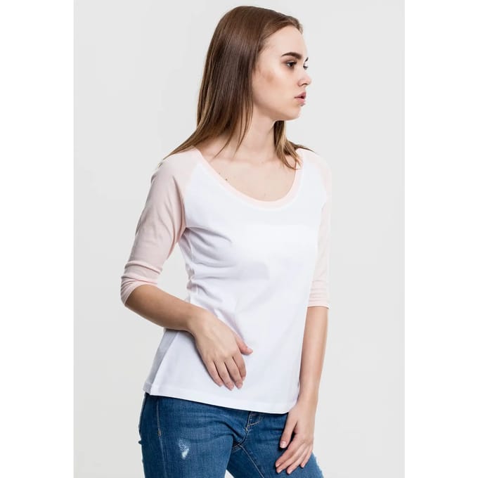 Urban Classics - 3/4 Contrast Raglan top - XS - Wit/Roze