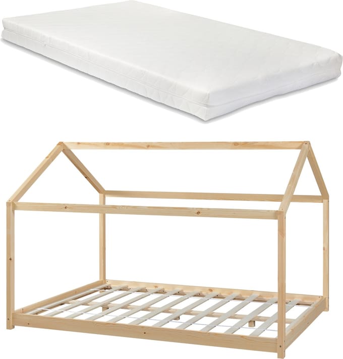 Kinderbed Cerro huisbed met matras 140x200 cm houtkleurig