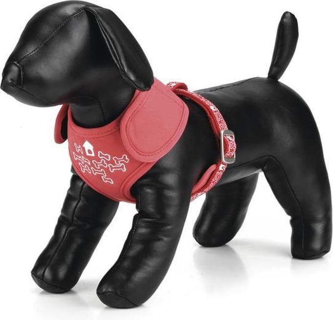 Polyester borsttuig Bones. Rood, verstelbaar.