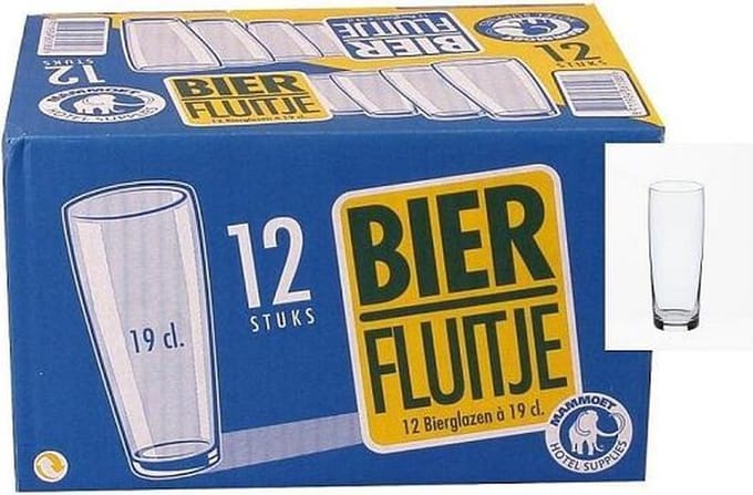 Mammoet Bierglas Budgetline fluitje 190ml set a 12 stuks