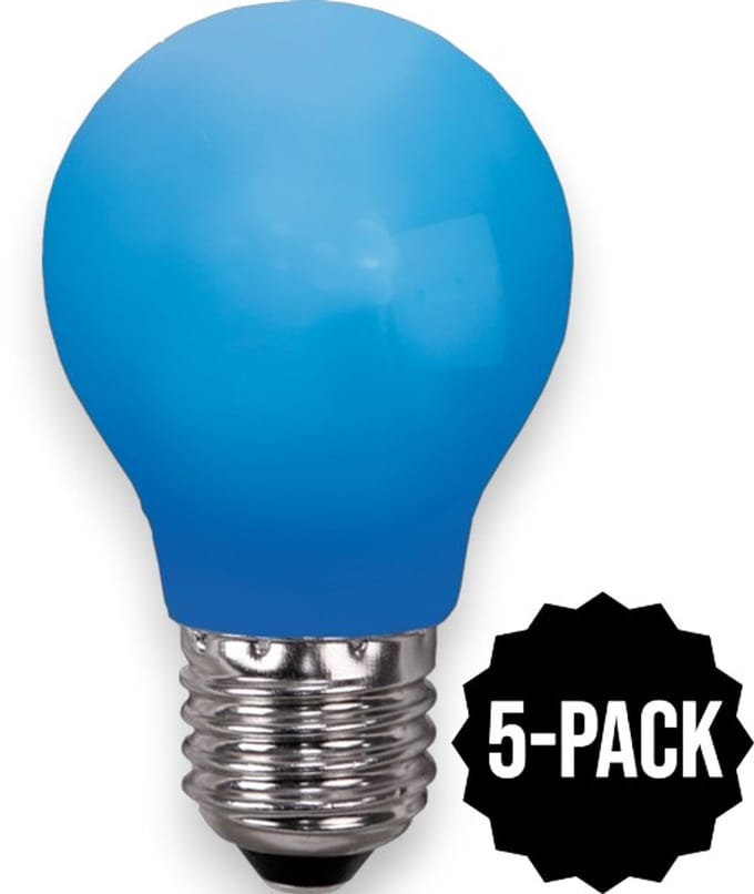 5-Pack | Prikkabel - Standaard bol - E27 - 0.9W - Blauw
