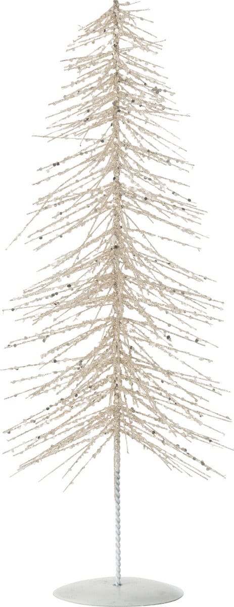 J-Line decoratie Kerstboom Glitter metaal/kunststof - wit/zilver - medium