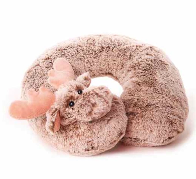 Inware nekkussen rendier 30x25 cm - reiskussen kinderen - bruin
