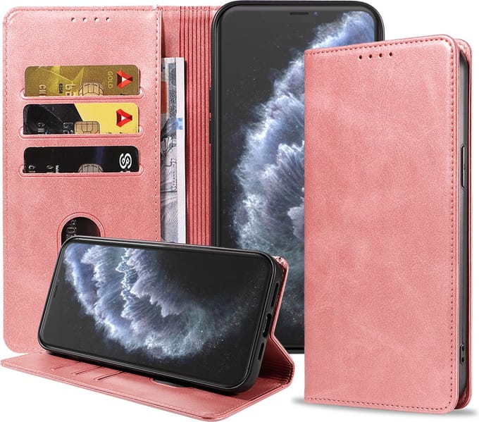 Smartphonica iPhone 11 Pro Max leren hoesje met magnetische sluiting - Roze geschikt voor iPhone 11 Pro Max