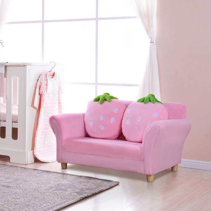 HOMCOM kindersofa - zacht gestoffeerd - hoogwaardige afwerking - roze