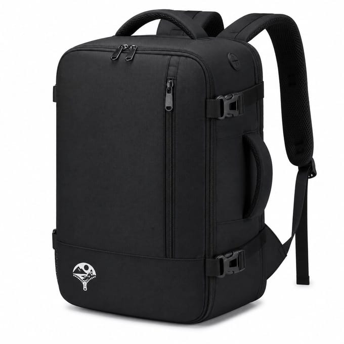 Reisgemak Handbagage Rugzak 40x26x20 cm - Laptopvak 15,6 inch - Trolleyband - Zwart