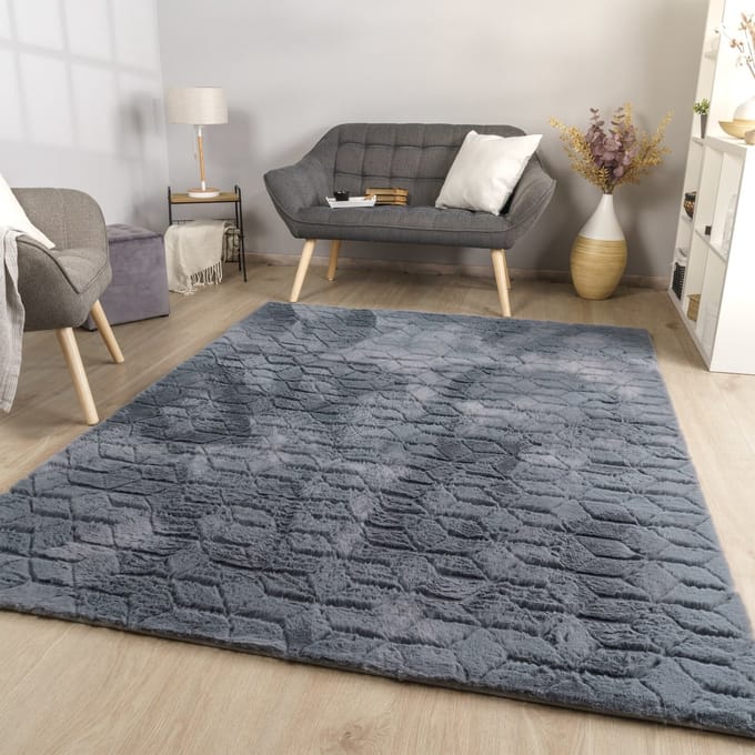 Woonkamertapijt eetkamer langpolig geometrisch design Scandi Moder 3D Uni 80 x 150 cm Rechthoek 80 x 150 cm Rechthoek antraciet