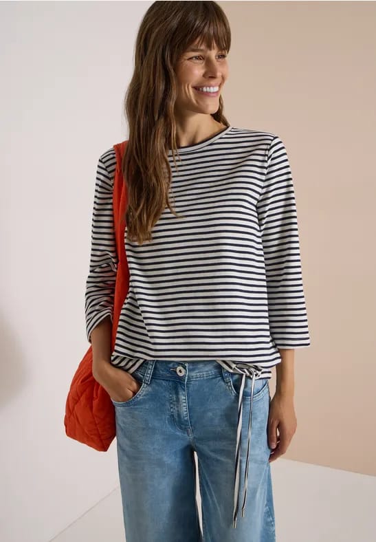 Shirt met 3/4-mouwen, ronde hals en strepen