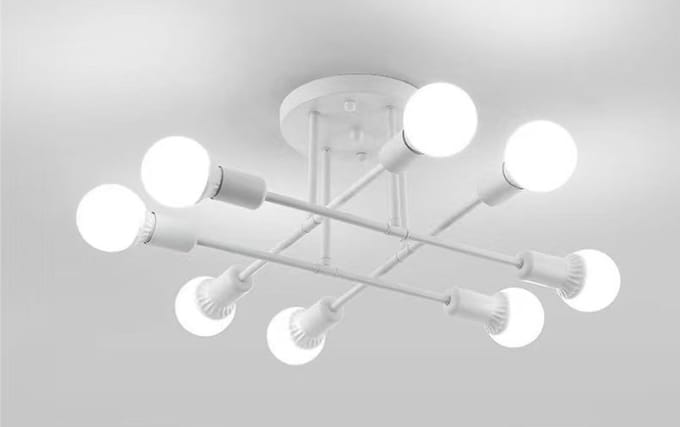 Plafondlamp – 8 Fittingen – E27 – Zonder Lichtbron – Wit – 70 cm – Metaal – Industrieel Ontwerp