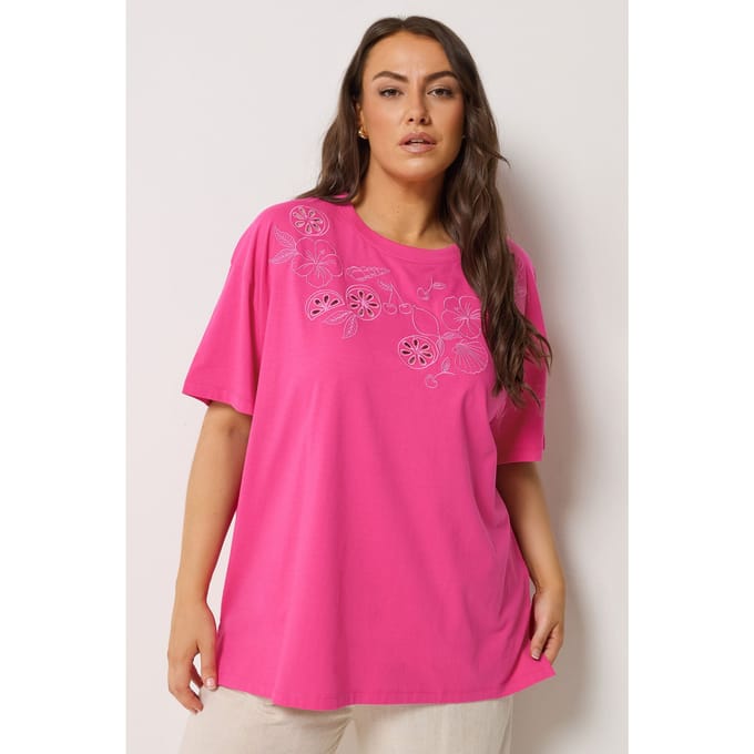 Yours Roze Tshirt Met Geborduurd Fruit Size 44