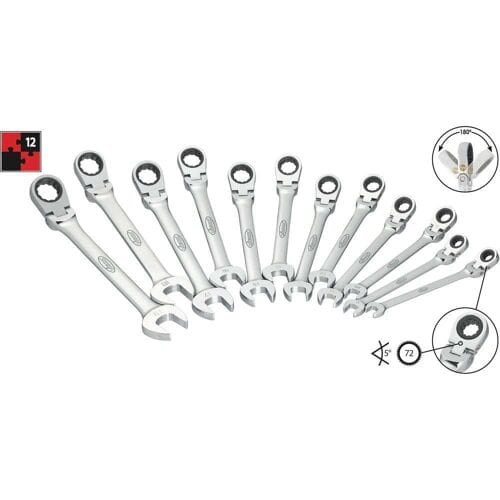 Vigor V2818 Steek-ringratelsleutelset 12-delig Sleutelbreedte (metrisch) 8 - 19 mm