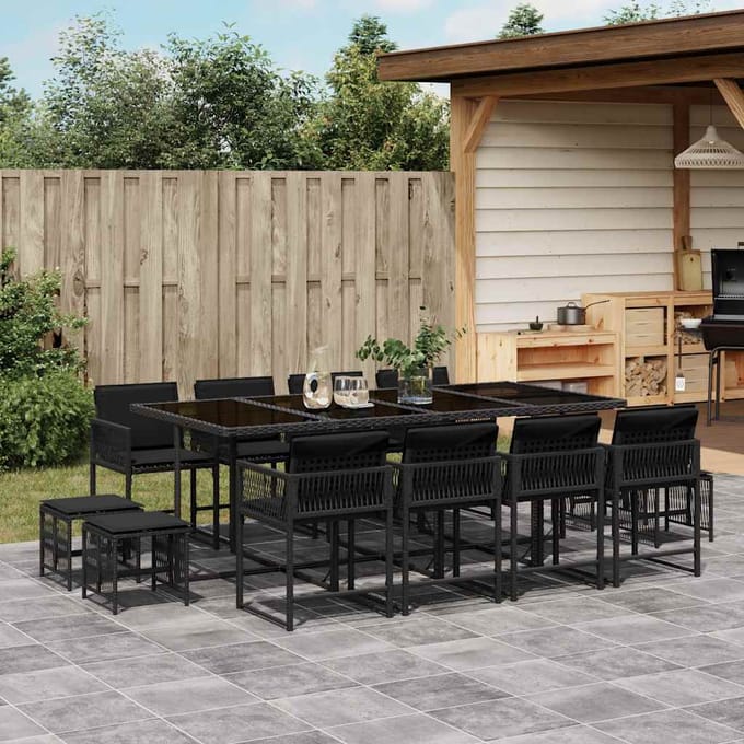 vidaXL - 13-delige - Tuinset - met - kussens - poly - rattan - zwart