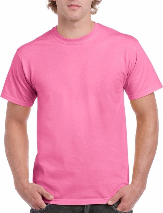 Gildan t-shirt - 2x stuks - roze - heren - zware kwaliteit - basic shirt - katoen - korte mouwen
