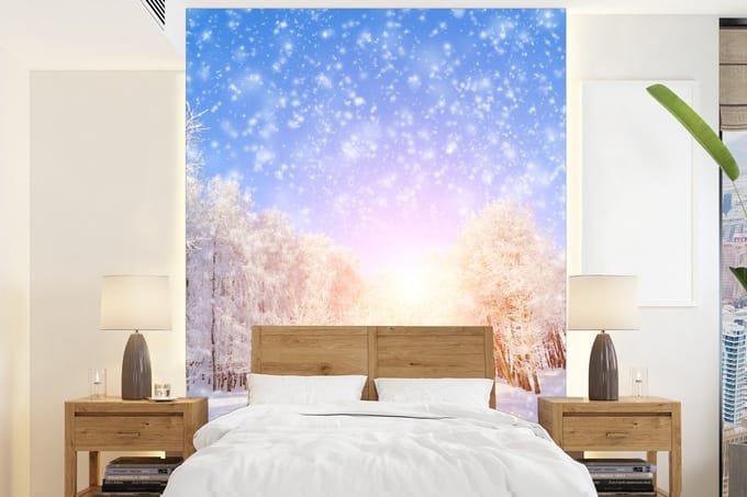 Behang - Fotobehang Sneeuw - Zon - Winter - Breedte 165 cm x hoogte 220 cm