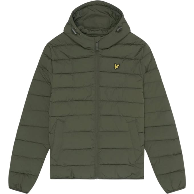 Olijfgroen pufferjack met capuchon van Lyle & Scott met logo en logo