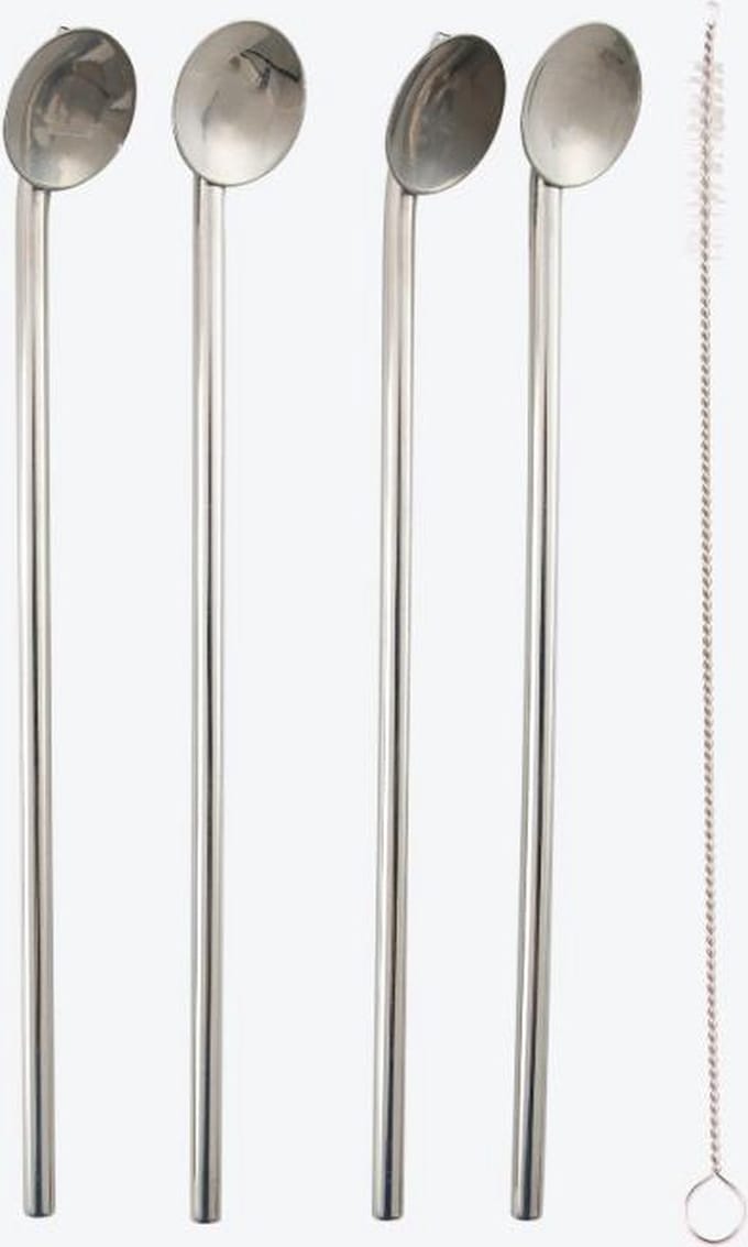 Point-Virgule set van 4 cocktaillepels/rietjes uit rvs met reinigingsborstel 21.5cm