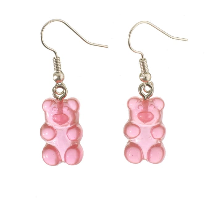 oorbellen gummybear zilver donkerroze rvs