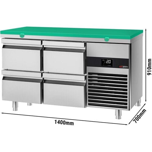 GGM Gastro Kühltisch PREMIUM - 1400x700mm - mit 4 Schubladen - inkl. Schneideplatte Grün