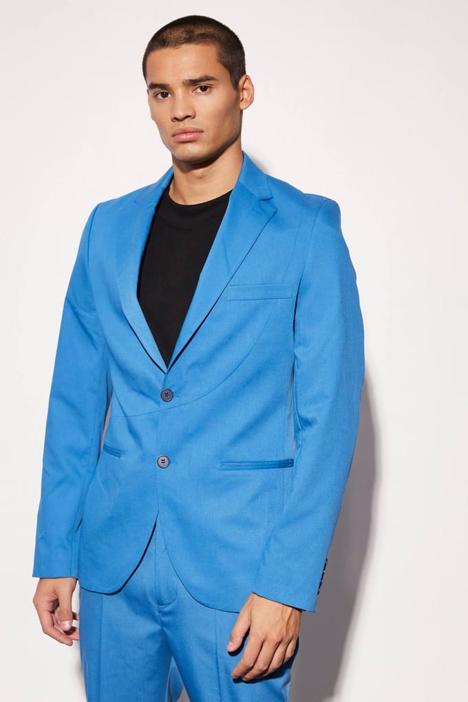 Slim Fit Curved Seam Detail Suit Jacket | Marine Blue | Size 48