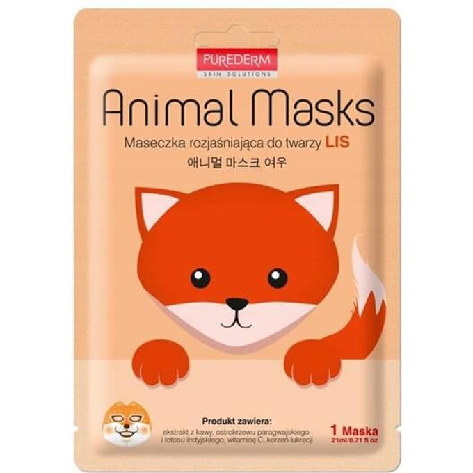 Purederm Animal Mask Maska Do Twarzy W Płacie Rozjaśniająca Lis 21Ml