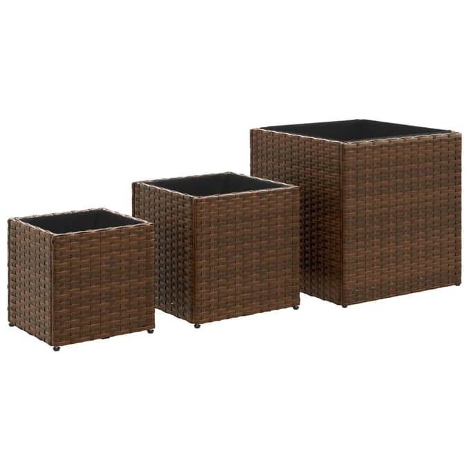 vidaXL - Plantenbakken - 3 - st - poly - rattan - bruin