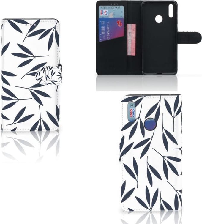Book Case voor Huawei Y7 (2019) Hoesje Leaves Blue