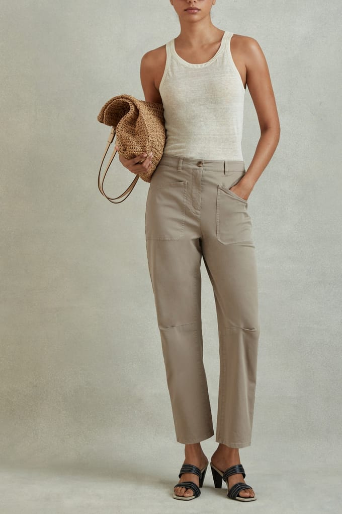 Reiss Cotton Barrel Leg Trouser Olive Größe: 4R | Stoffhosen Outlet | Damen | Grün