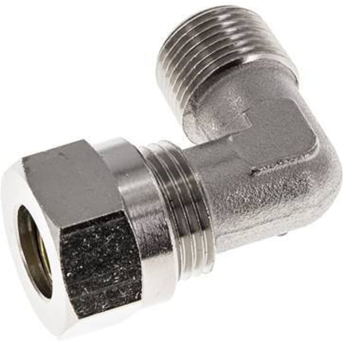 12L & R3/8'' Vernikkeld Messing L-Vorm Snijringkoppeling Buitendraad 75bar ISO 8434-1