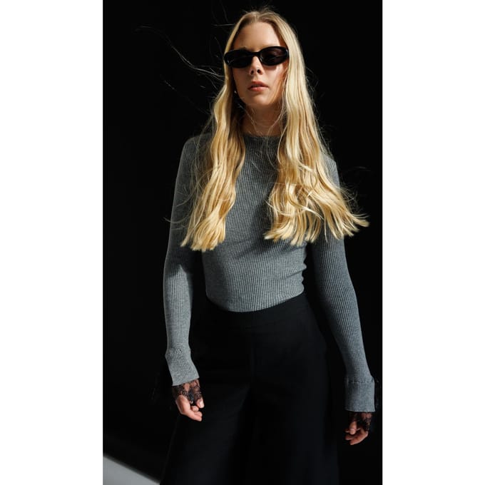 Slim Fit Ribbels Brei Sweater met Ronde Hals