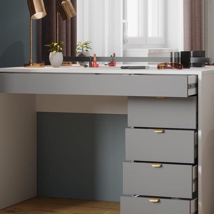 Moderne Kaptafel met LED Spiegel Wit/Grijs 115 cm
