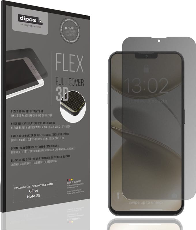 dipos FLEX – Matte Privacy Screenprotector geschikt voor GFive Note 25 | Volledige Schermbescherming | Case-Friendly