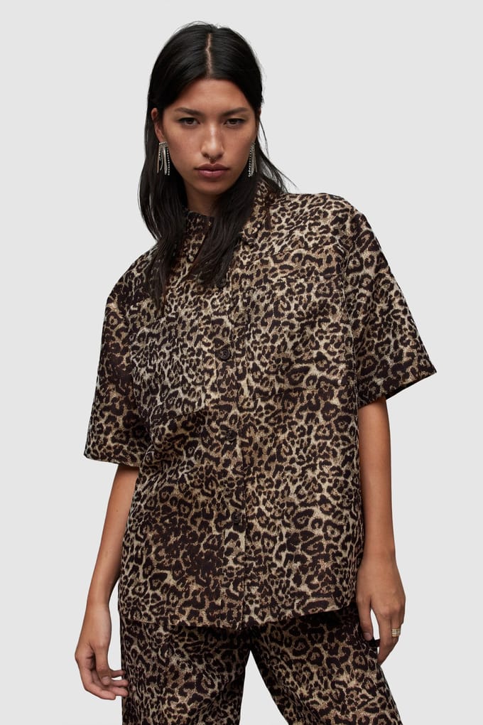 AllSaints Jemi Leppo Shirt Leopard Gold Größe: 4 | Blusen Outlet | Damen | Gelb