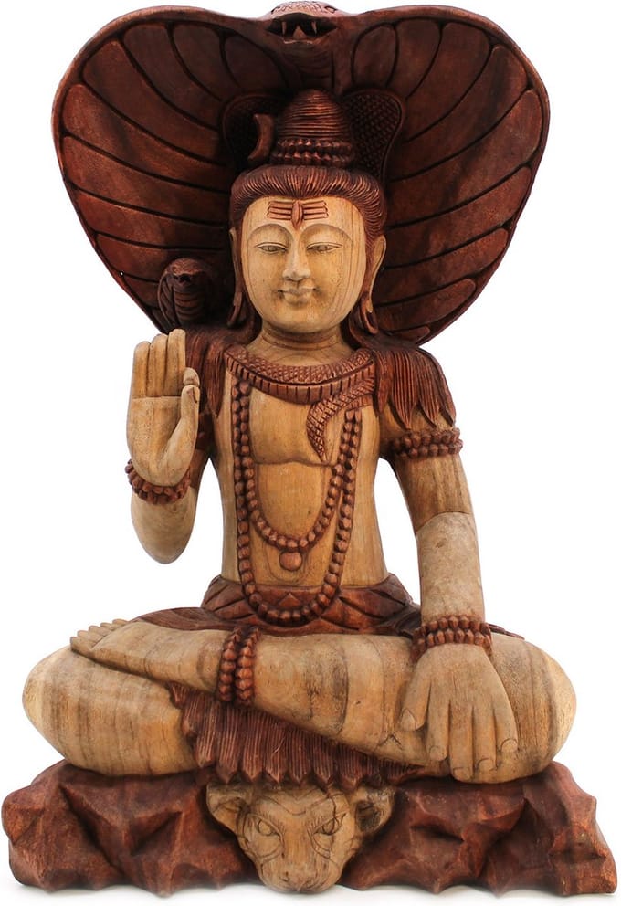 Boeddha Beeld Shiva met Cobra - Handgesneden - Suar Hout - 32x24x50cm