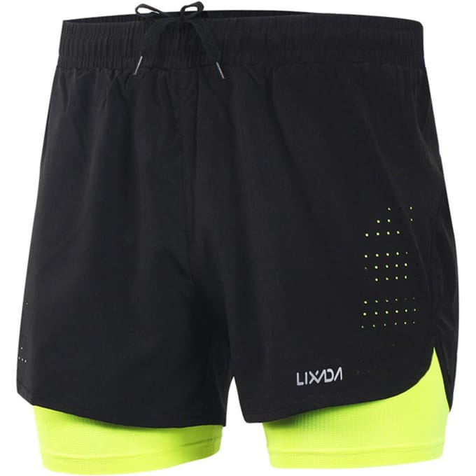 Lixada 2-in-1 hardloopshort voor heren, sneldrogend, ademend, actieve trainingsoefening, joggen, fietsen S black