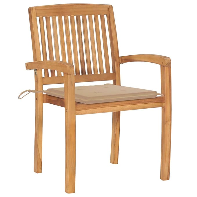 vidaXL - Tuinstoelen - stapelbaar - 4 - st - met - kussens - massief - teakhout