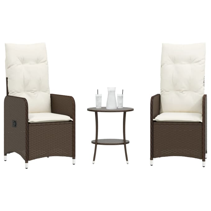 vidaXL - Tuinstoelen - 2 - st - verstelbaar - met - tafel - poly - rattan - bruin