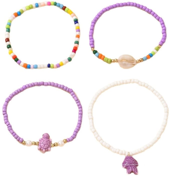 Enkelbandjes - set 4 stuks - paars