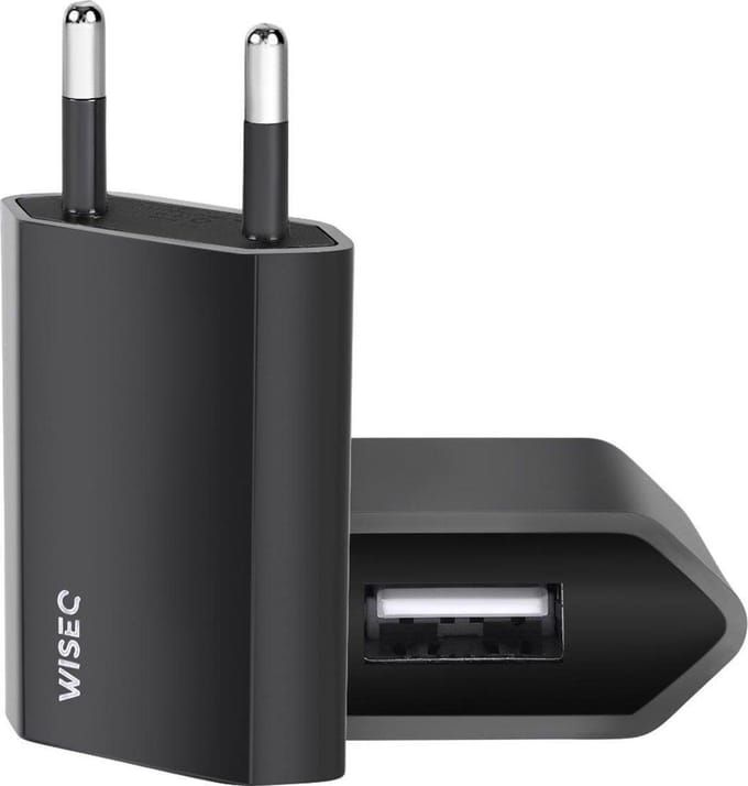 WiseQ USB Stekker - Adapter USB A 5W/1A - Geschikt voor iPhone & Samsung - Zwart