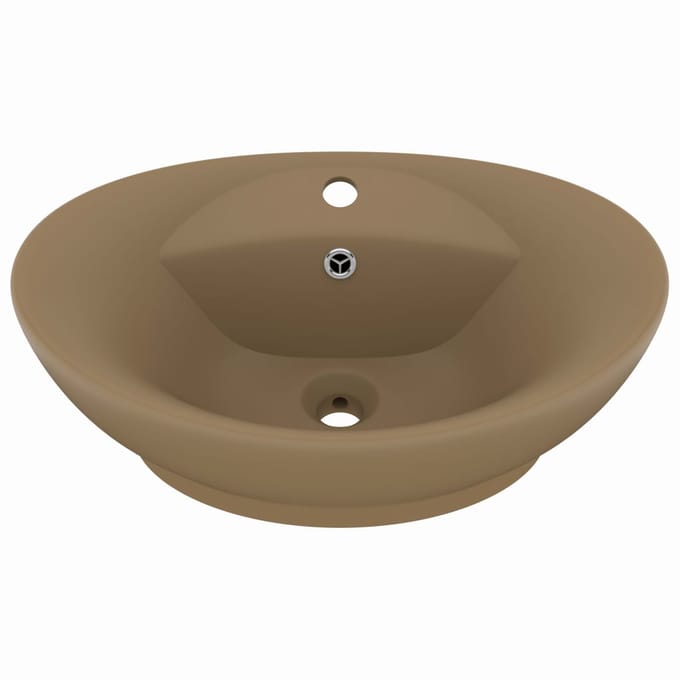 vidaXL - Wastafel - met - overloop - ovaal - 58,5x39 - cm - keramiek - matcrème