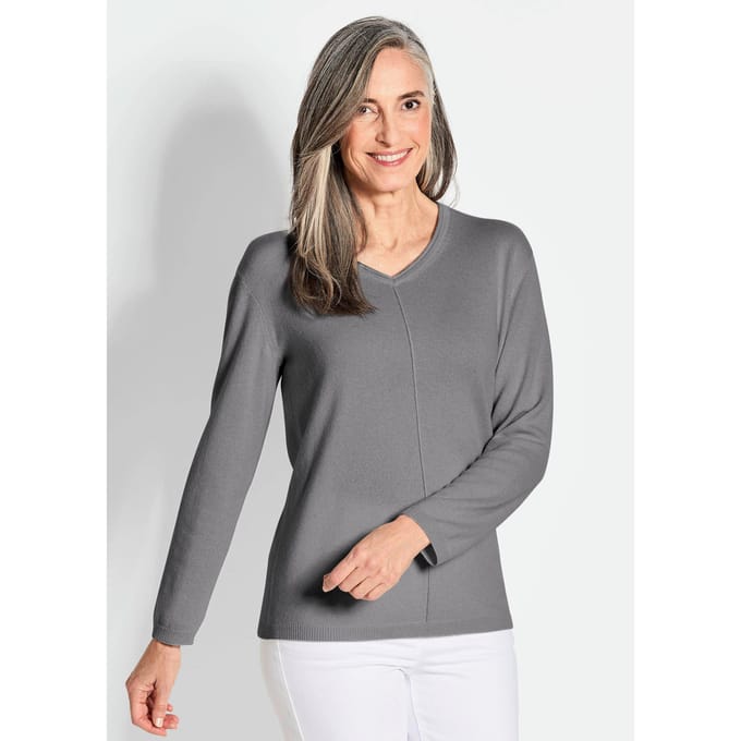 Pullover van kasjmier met V-hals - grijs / gemêl. - Gr. 38 van Goldner Fashion